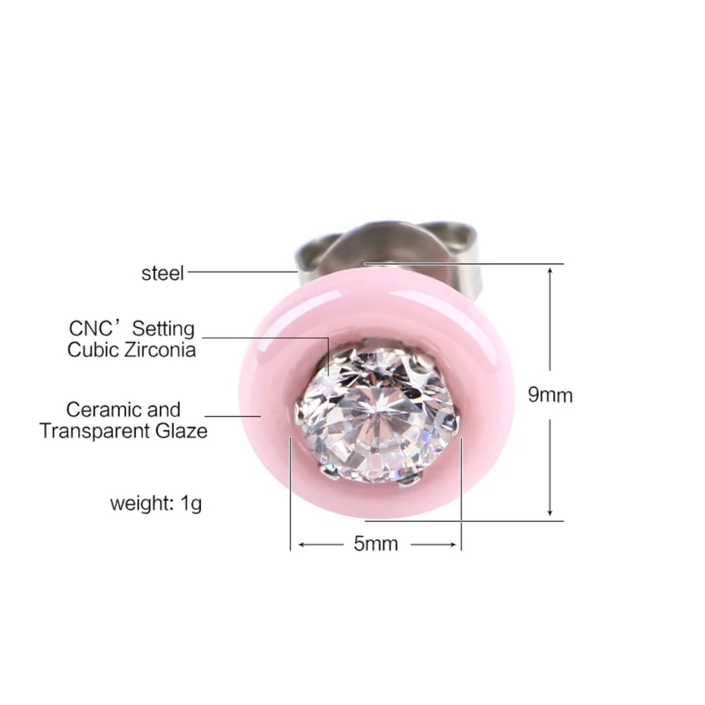 NEW Pink Minimalist 9mm Ceramic Diamond Earrings - Picture 8 of 8